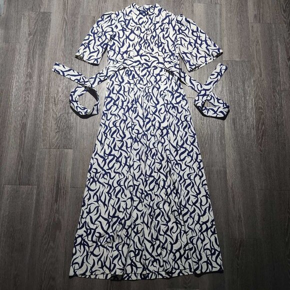 Vintage 60s navy blue and white empire waist babydoll maxi column dress - Picture 9 of 15